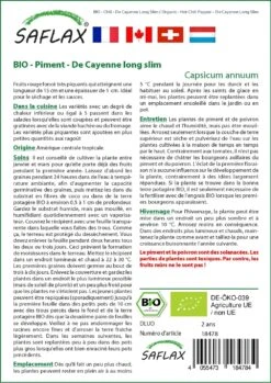 Kit De Culture - Bio - Piment - De Cayenne Long Slim - 10 Graines - Capsicum Annuum -Terre et Verdure 64064142aa2932.01935912