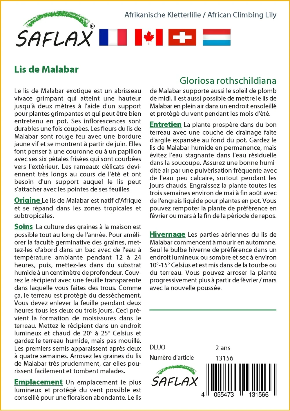 Kit De Culture - Lis De Malabar - 15 Graines - Gloriosa Rothschildiana 5 Kit De Culture - Lis De Malabar - 15 Graines - Gloriosa Rothschildiana – Image 3