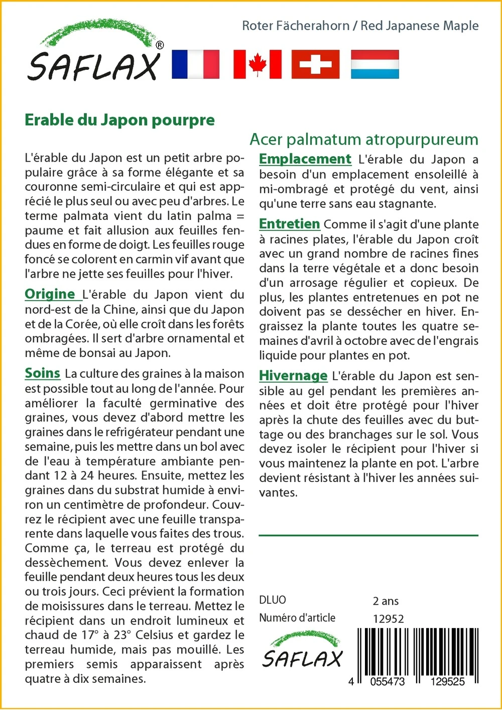Kit De Culture - Erable Du Japon Pourpre - 20 Graines - Acer Palmatum Atropurpureum 5 Kit De Culture - Erable Du Japon Pourpre - 20 Graines - Acer Palmatum Atropurpureum – Image 3