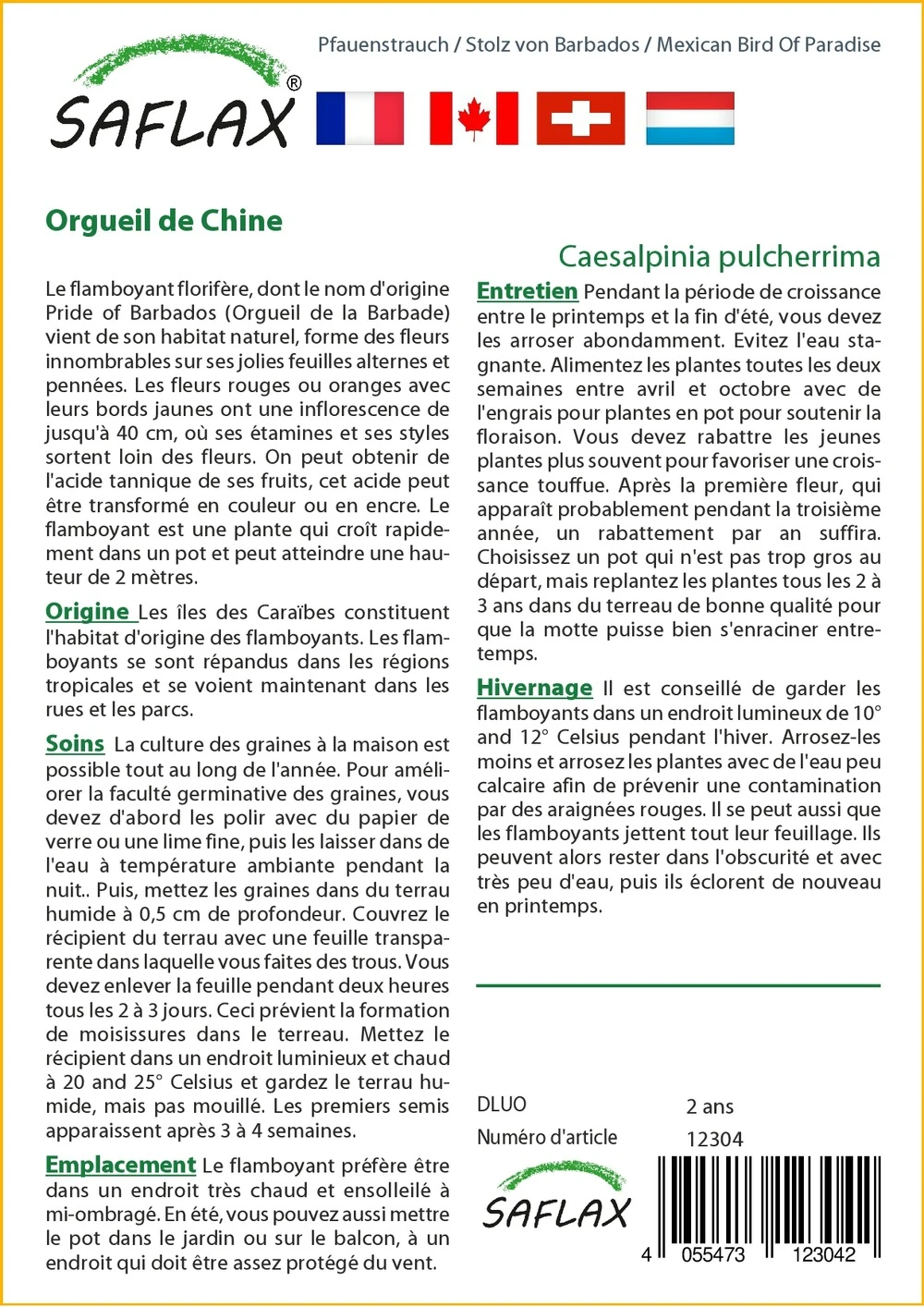 Kit De Culture - Orgueil De Chine - 10 Graines - Caesalpinia Pulcherrima 5 Kit De Culture - Orgueil De Chine - 10 Graines - Caesalpinia Pulcherrima – Image 3