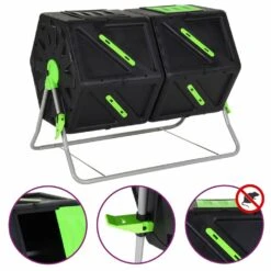 VIDAXL Composteur à Tambour à Double Chambre 88x60x74 Cm 210 L Pp