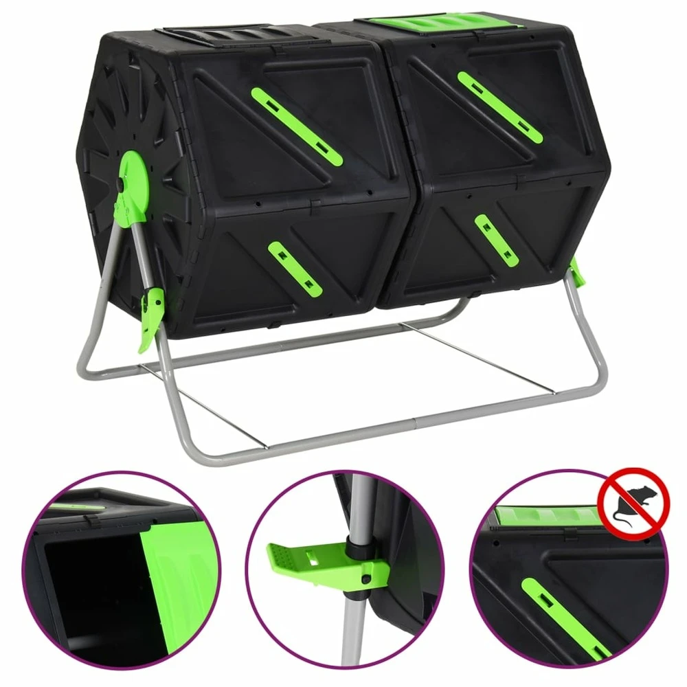 VIDAXL Composteur à Tambour à Double Chambre 88x60x74 Cm 210 L Pp 3 VIDAXL Composteur à Tambour à Double Chambre 88x60x74 Cm 210 L Pp